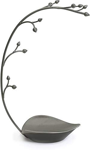 Umbra Orchid Jewelry Hanging Tree Stand - Multi-Functional Necklace Metal Holder Display Organizer Rack With a Ring Dish Tray - Great For Organization - Can Be Used As Decor, Dining Room Centerpiece