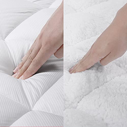 SOPAT Reversible Queen Mattress Pad Pillow Topper Cover, Quilted Bed Pad with Deep Pocket, Down Alternative Fill, Soft & Comfort