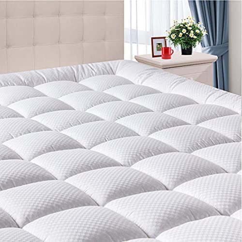 DOMICARE Queen Size Mattress Pad Cover Quilted Fitted Mattress Protector with Deep Pocket (8-21Inch), Cooling Mattress Topper Pillow Top-White