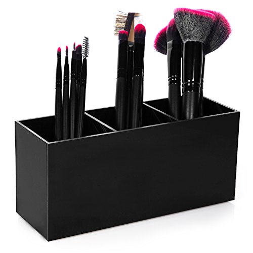 Makeup Brush Holder Organizer, HBlife 3 Slot Acrylic Cosmetics Brushes Storage Solution, Black
