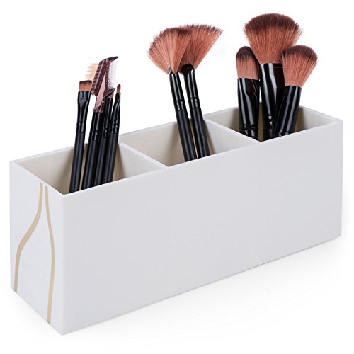 Vencer Makeup Brush Holder Organizer | 3 Slot Cosmetics Brushes Storage Solution,Beige,VMO-031